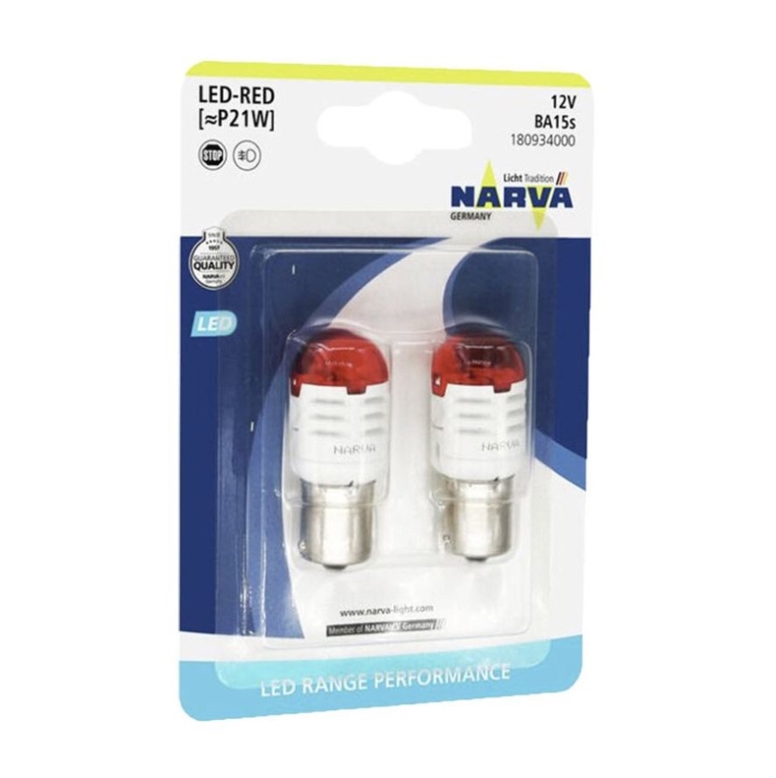 К-кт 2x LED Крушка за автомобил P21W BA15s/1,75W/12V червен - Narva 18093RPNVAB2