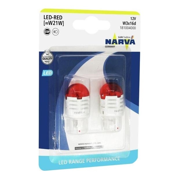 К-кт 2x LED Крушка за автомобил W21W W3x16d/1,75W/12V червен - Narva 18100RPNVAB2