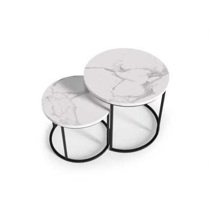 К-кт 2x Масичка за кафе OREO Ø 43/53 см черен/мраморен декор