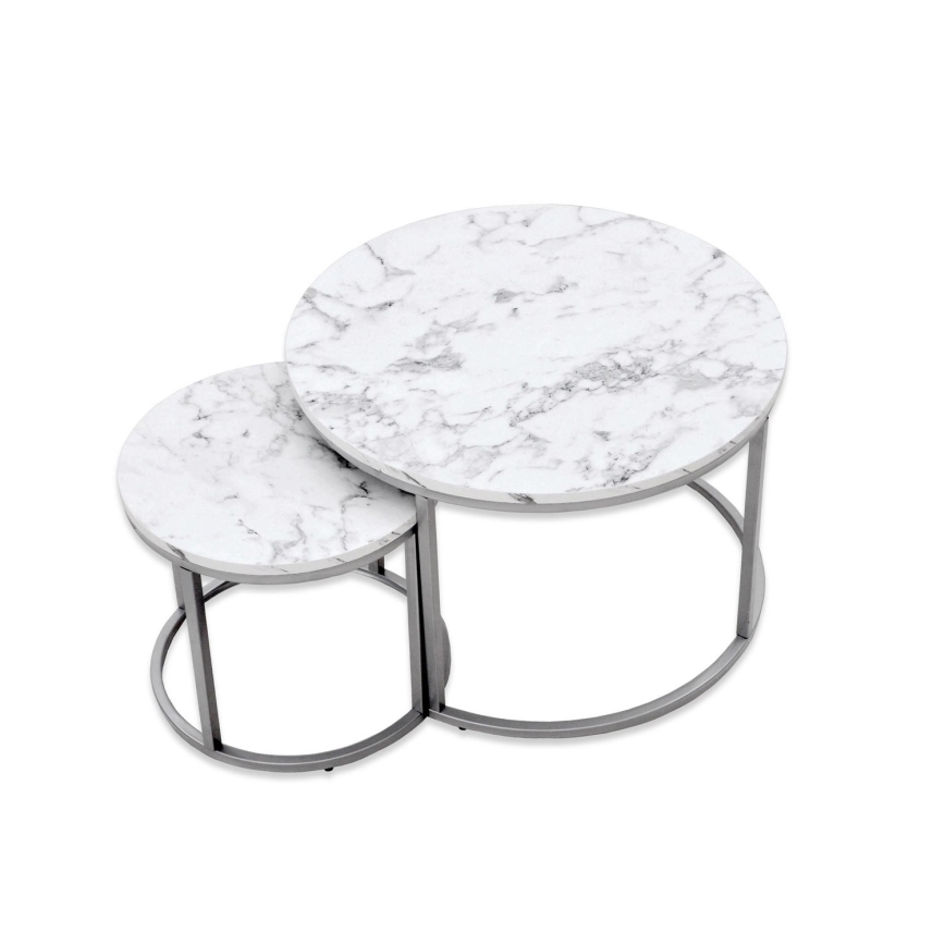 К-кт 2x Масичка за кафе PAOLA Ø 38/60 см сив/мраморен декор