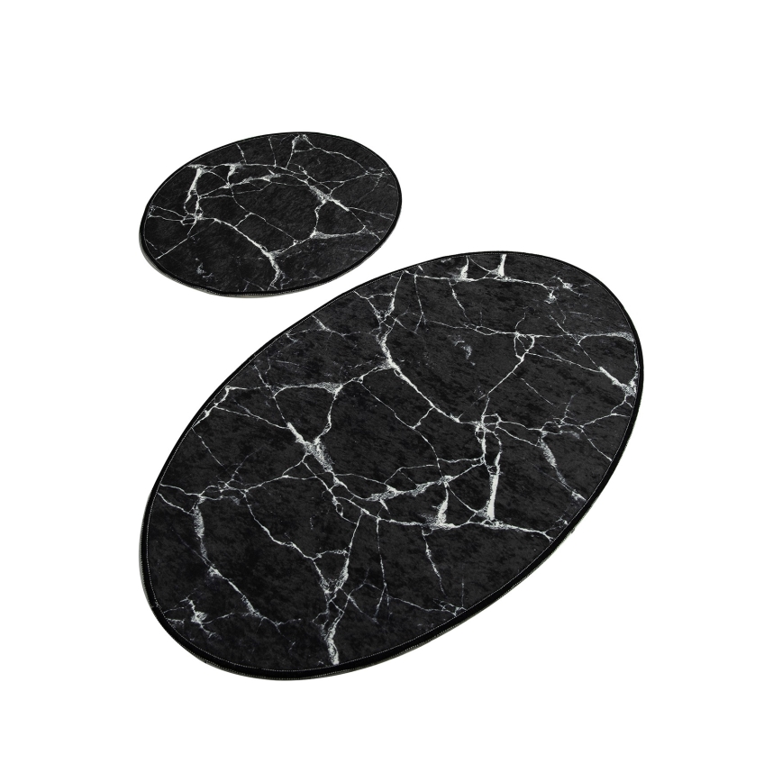 К-кт 2x Постелка за баня MARBLE 50x60/60x100 см черен