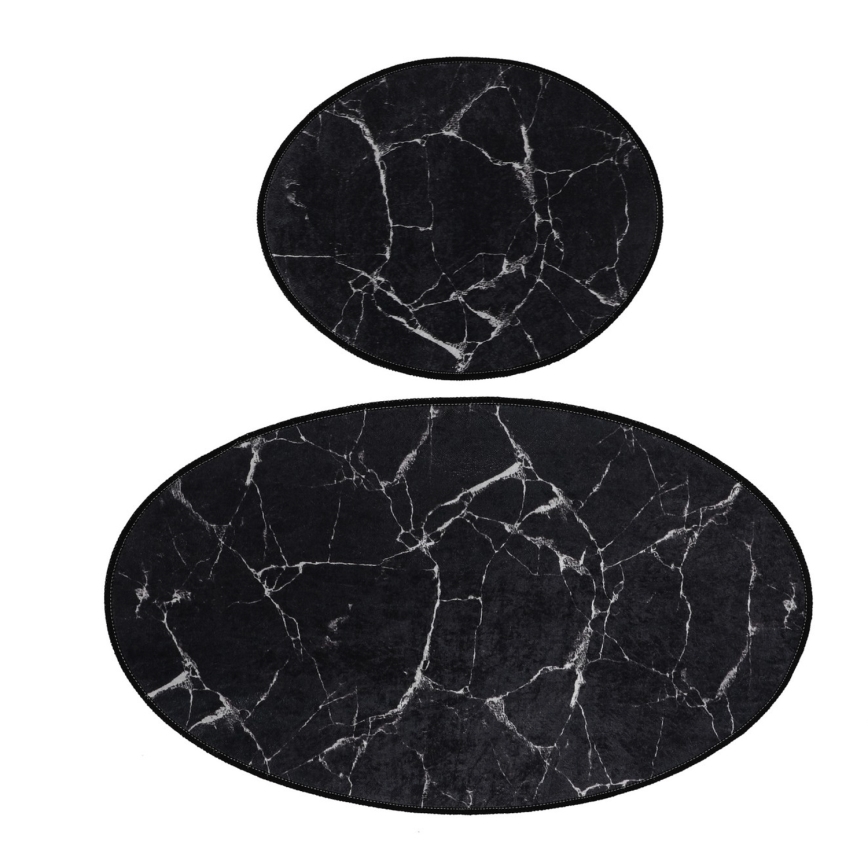 К-кт 2x Постелка за баня MARBLE 50x60/60x100 см черен