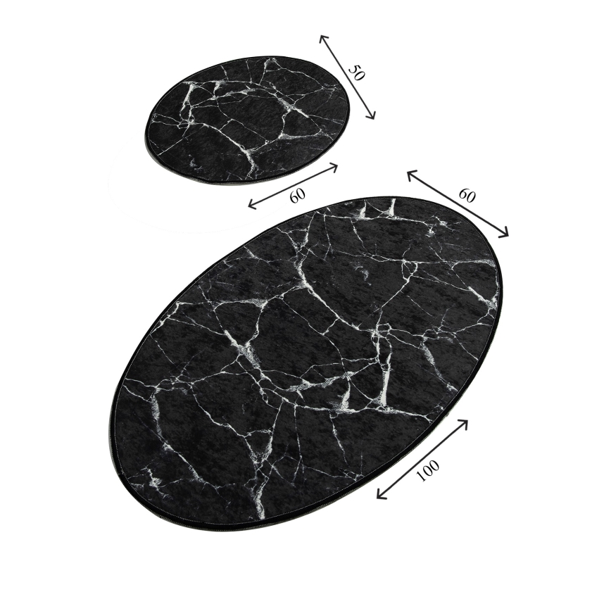 К-кт 2x Постелка за баня MARBLE 50x60/60x100 см черен
