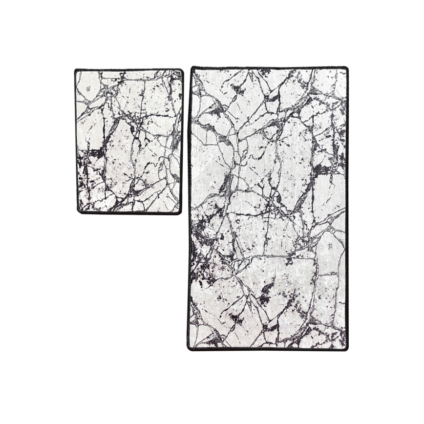 К-кт 2x Постелка за баня MARBLE 60/100 см бял/черен
