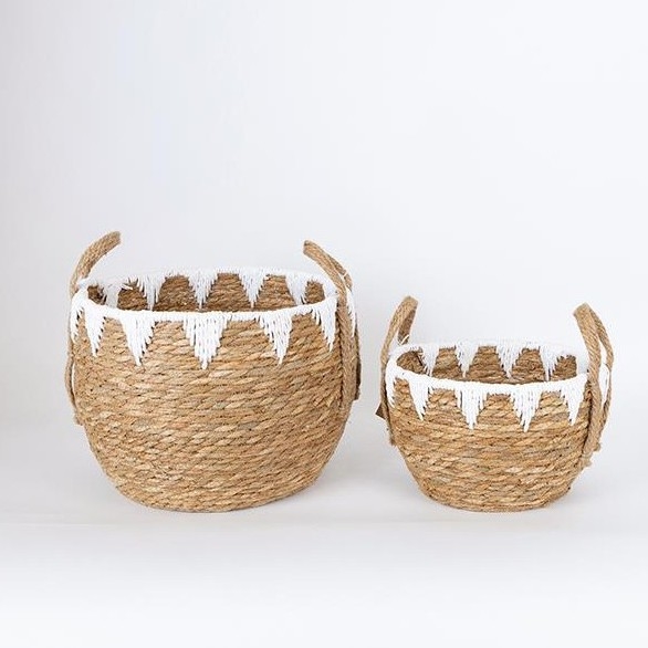 К-кт 2x Сламена кошница бежов/бял 32x16,5x18/24x23,5x26 см