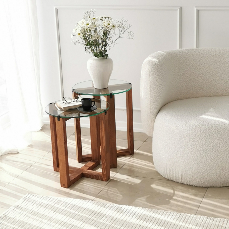 К-кт 2x Странична маса AMALFI Ø 40 см кафяв/прозрачен