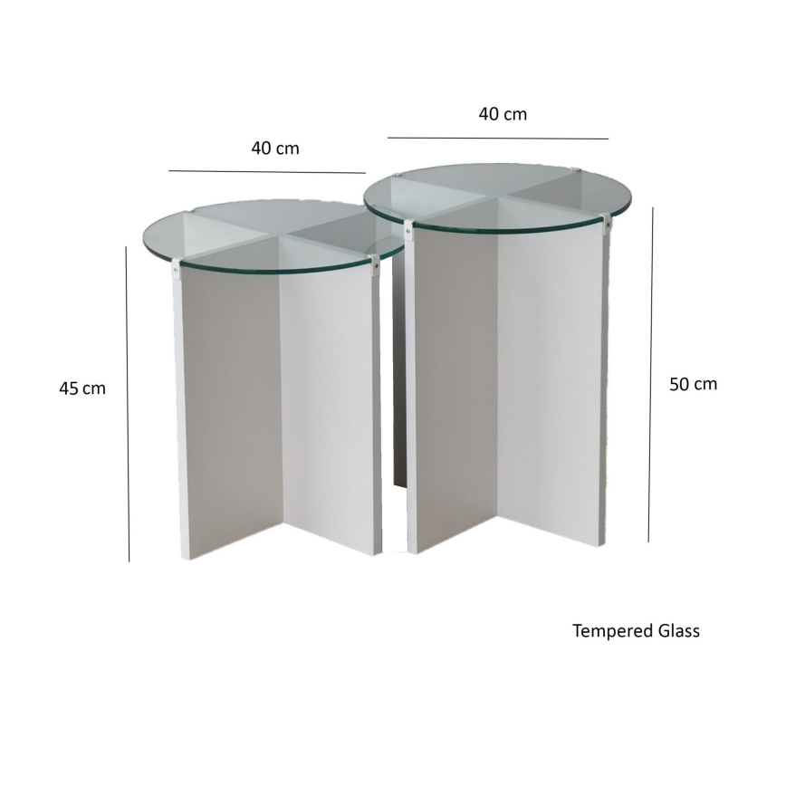 К-кт 2x Странична маса LILY Ø 40 см бял/прозрачен