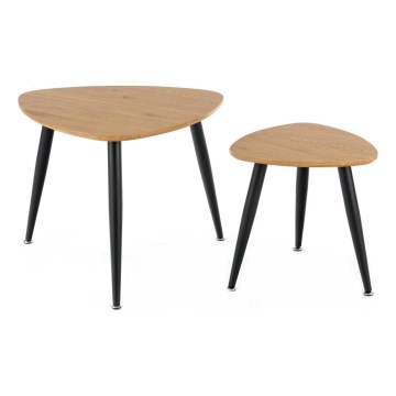 К-кт 2x Странична маса NICEA Ø 40/60 см златист дъб/черен