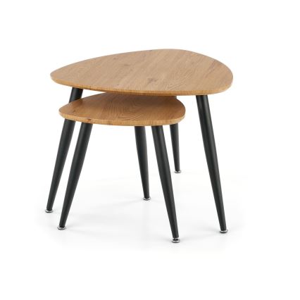 К-кт 2x Странична маса NICEA Ø 40/60 см златист дъб/черен