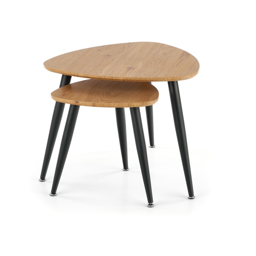 К-кт 2x Странична маса NICEA Ø 40/60 см златист дъб/черен