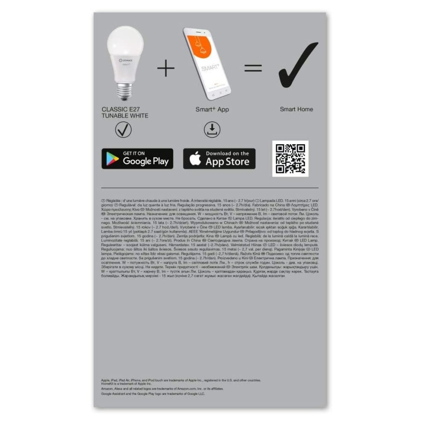 К-кт 3 бр. LED димируема крушка SMART + E27/14W/230V 2700K-6500K Wi-Fi - Ledvance
