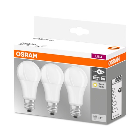 К-кт 3 бр. LED крушки A60 E27/13W/230V 2700K - Osram
