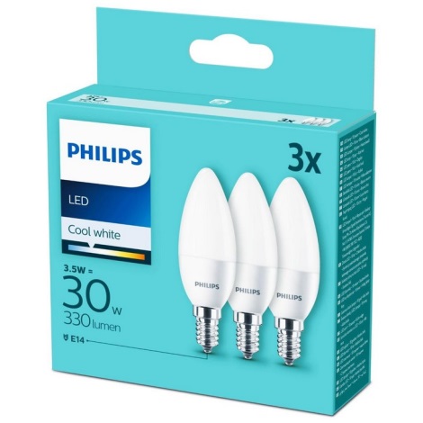 К-кт 3 бр. LED крушки Philips B35 E14/3,5W/230V 4000K