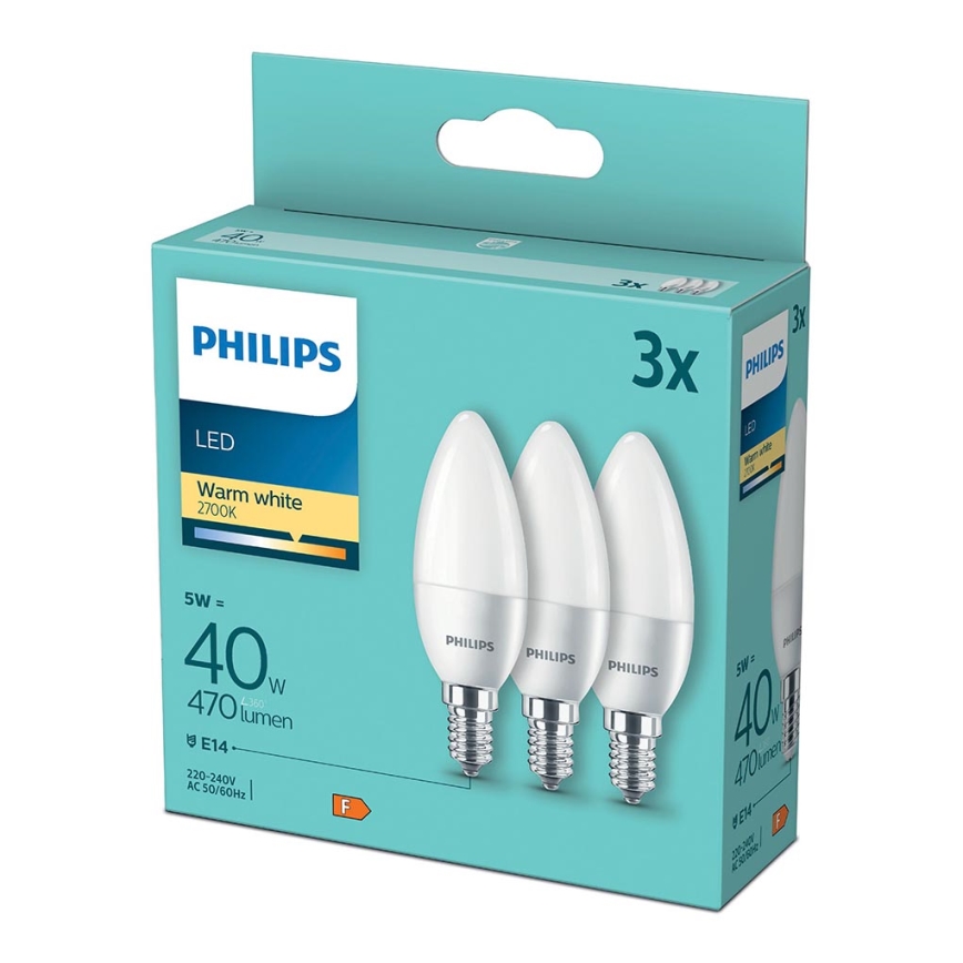 К-кт 3 бр. LED крушки Philips B35 E14/5W/230V 2700K