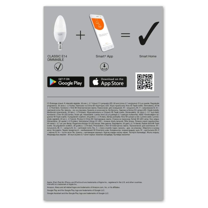 К-кт 3бр. LED димируеми крушки SMART+ E14/5W/230V 2700K Wi-Fi - Ledvance