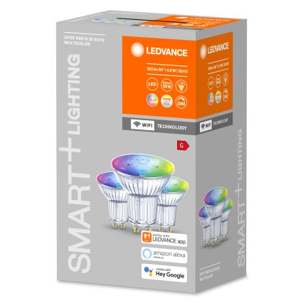 К-кт 3бр. LED RGBW Димируема крушка SMART+ GU10/4,9W/230V 2700K-6500K Wi-Fi Wi-Fi - Ledvance