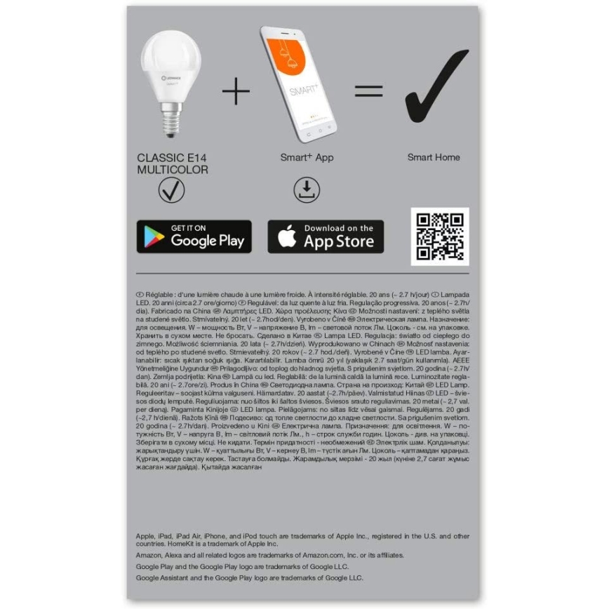 К-кт 3бр. LED RGBW димируеми крушки SMART+ E14/5W/230V 2700K-6500K Wi-Fi - Ledvance