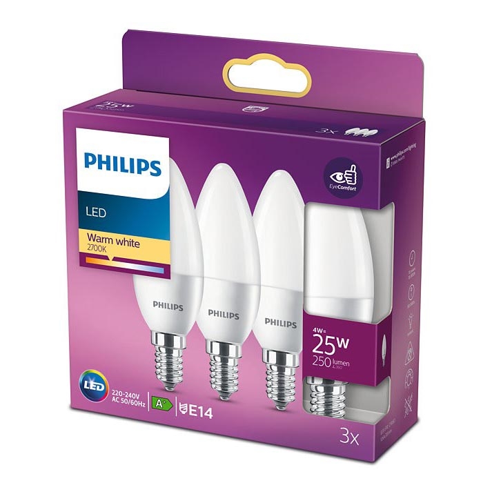 К-кт 3бр. LED крушки Philips B35 E14/4W/230V 2700K