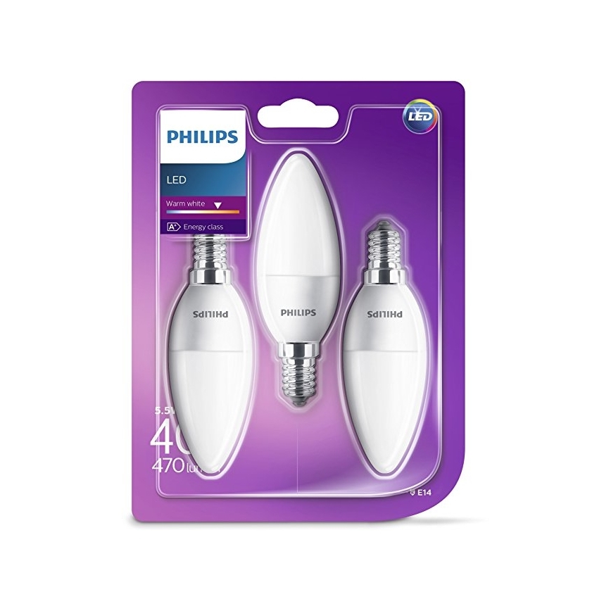 К-кт 3бр. LED крушки Philips B35 E14/5,5W/230V 2700K