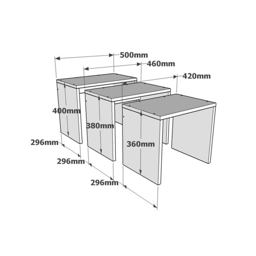К-кт 3бр. странични масички GUL кафяви/бели/сиви