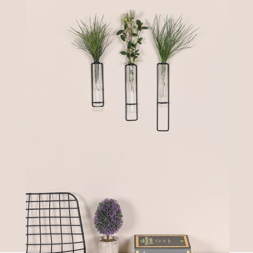 К-кт 3x Декорация на стена за цветя 20/25/30 см черен