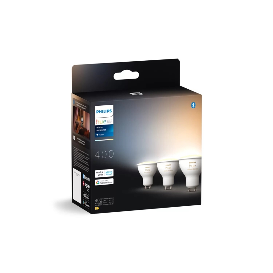 К-кт 3x LED Димируема крушка Philips Hue WHITE AMBIANCE GU10/4,2W/230V 2200-6500K