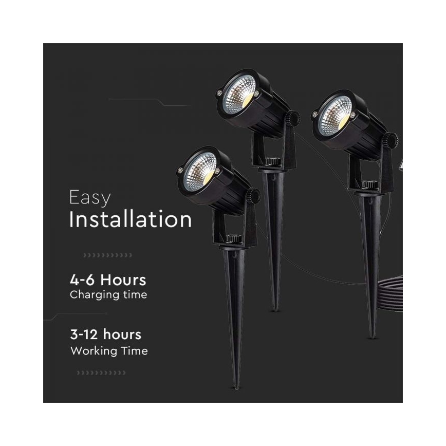 К-кт 3x LED Екстериорна соларна лампа 3xLED/1,2W/3,7V IP65 3000K 4000 mAh