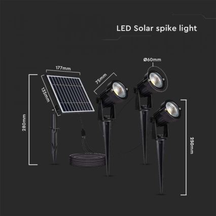 К-кт 3x LED Екстериорна соларна лампа 3xLED/1,2W/3,7V IP65 3000K 4000 mAh