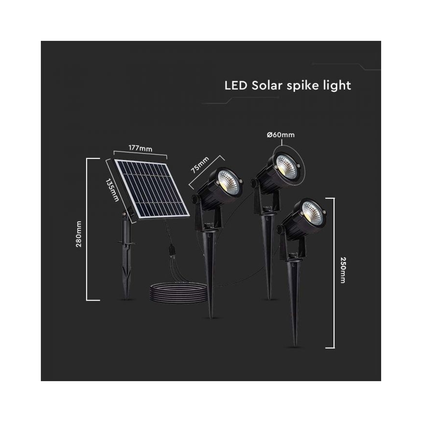 К-кт 3x LED Екстериорна соларна лампа 3xLED/1,2W/3,7V IP65 3000K 4000 mAh