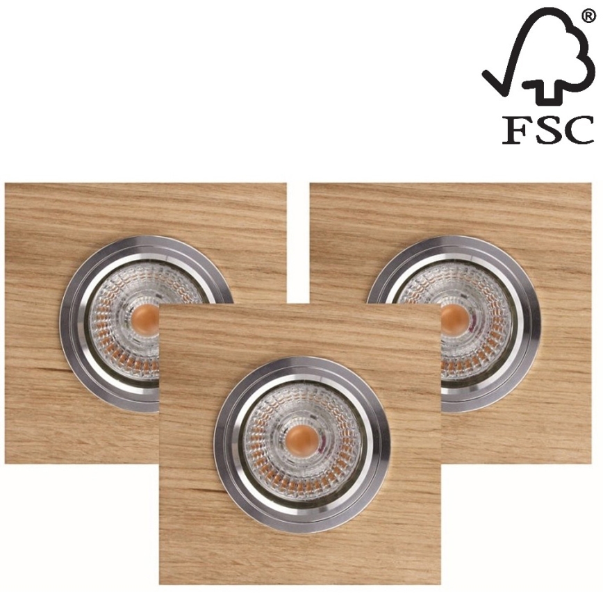 К-кт 3x LED Лампа за окачен таван VITAR 1xGU10/5W/230V CRI 90 дъб – FSC сертифицирано
