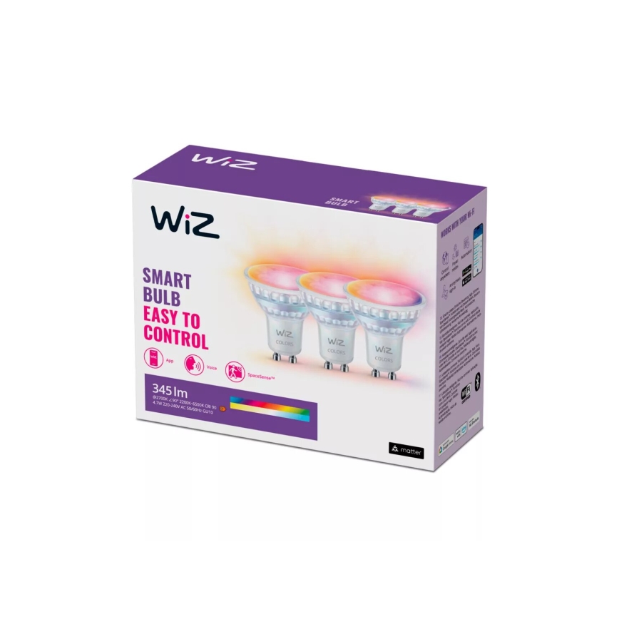 К-кт 3x LED RGBW Димируема крушка PAR16 GU10/4,7W/230V 2200-6500K Wi-Fi - WiZ