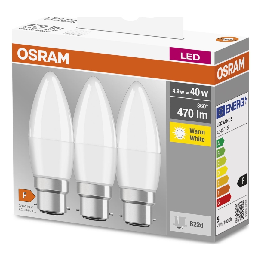 К-кт 3x LED Крушка B38 B22d/4,9W/230V 3000K - Osram