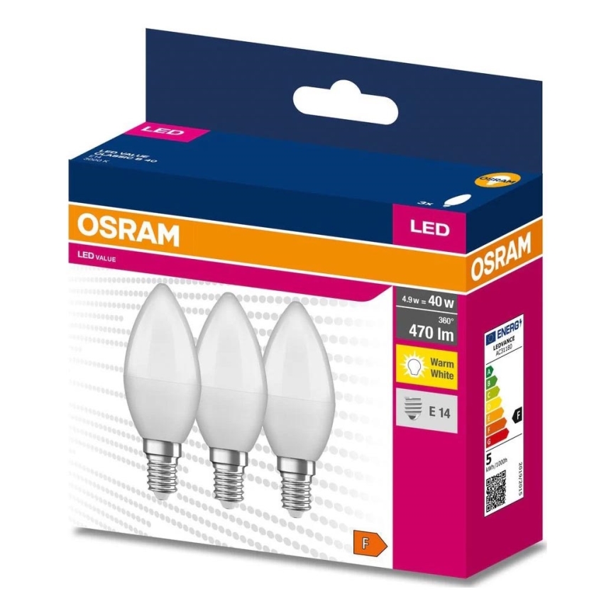 К-кт 3x LED Крушка B38 E14/4,9W/230V 3000K - Osram
