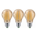 К-кт 3x LED Крушка CLASIC AMBER A60 E27/9W/230V 2200K - Brilagi