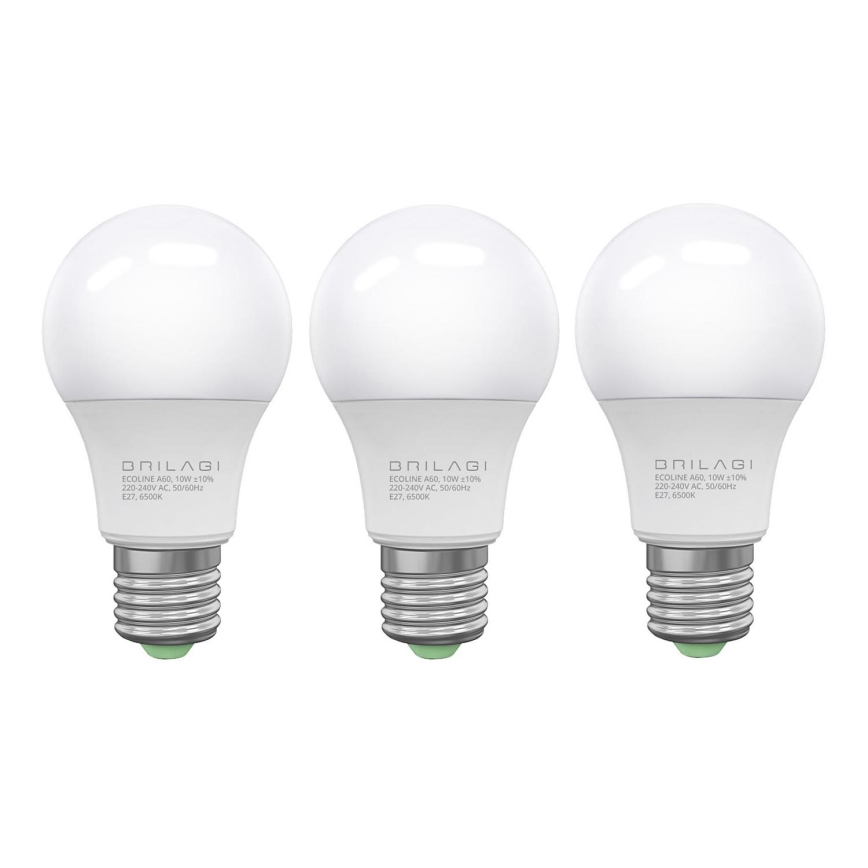 К-кт 3x LED Крушка ECOLINE A60 E27/10W/230V 6500K - Brilagi