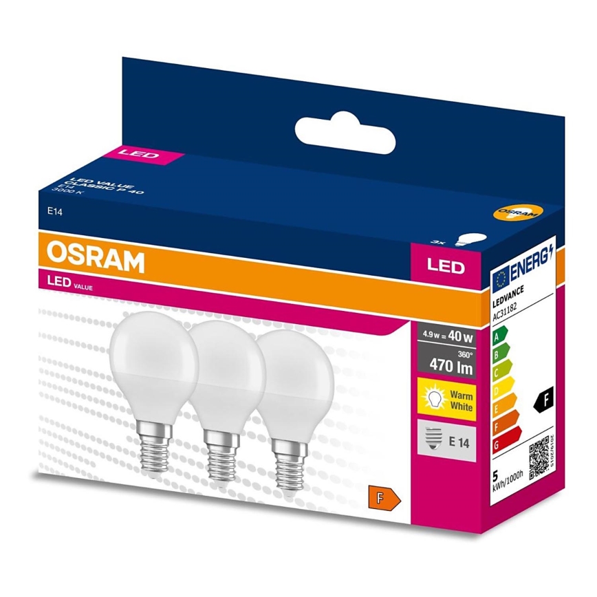 К-кт 3x LED Крушка P45 E14/4,9W/230V 3000K - Osram