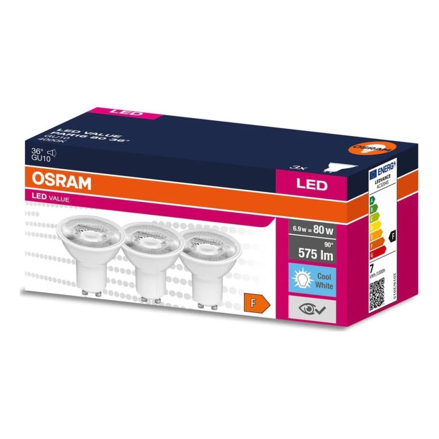 К-кт 3x LED Крушка PAR16 GU10/6,9W/230V 4000K - Osram