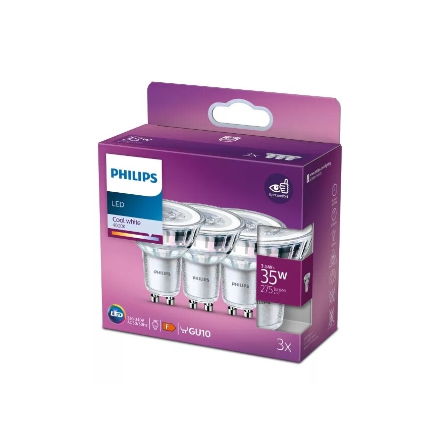 К-кт 3x LED Крушка Philips PAR16 GU10/3,5W/230V 4000K
