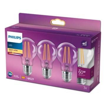 К-кт 3x LED Крушка VINTAGE Philips A60 E27/7W/230V 2700K