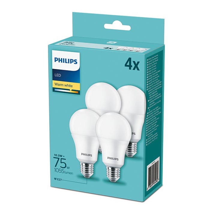 К-кт 4 бр. LED крушки Philips A60 E27/10,5W/230V 2700K