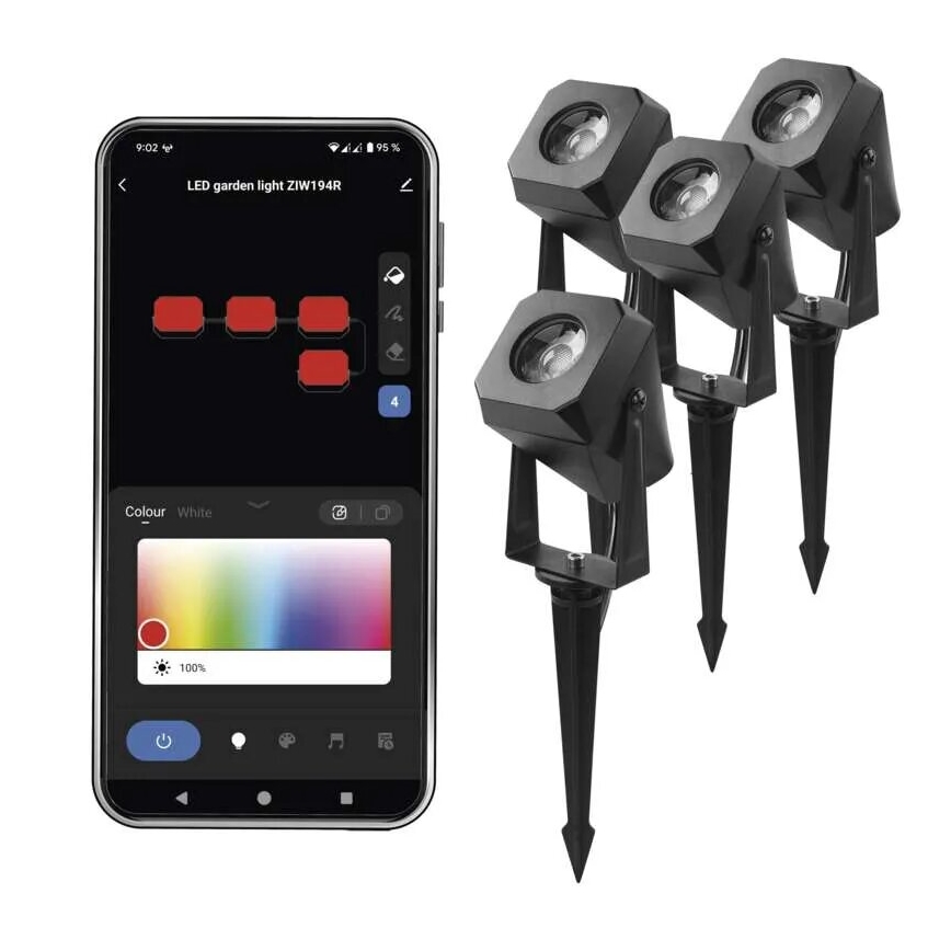К-кт 4x LED RGBIC Димируема екстериорна лампа LED/7W/230V 3000-6500K IP65 Wi-Fi Tuya