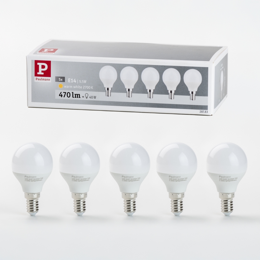 К-кт 5x LED Крушка P45 E14/5,5W/230V 2700K - Paulmann 28783