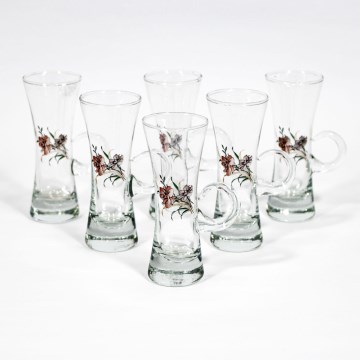 К-кт 6бр. чаши за алкохол с дръжка прозрачни с мотив на букет