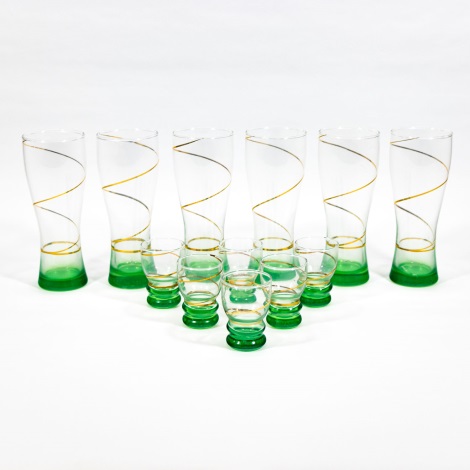 К-кт 6бр. големи чаши и 6бр. малки чаши за шотове прозрачен/зелен