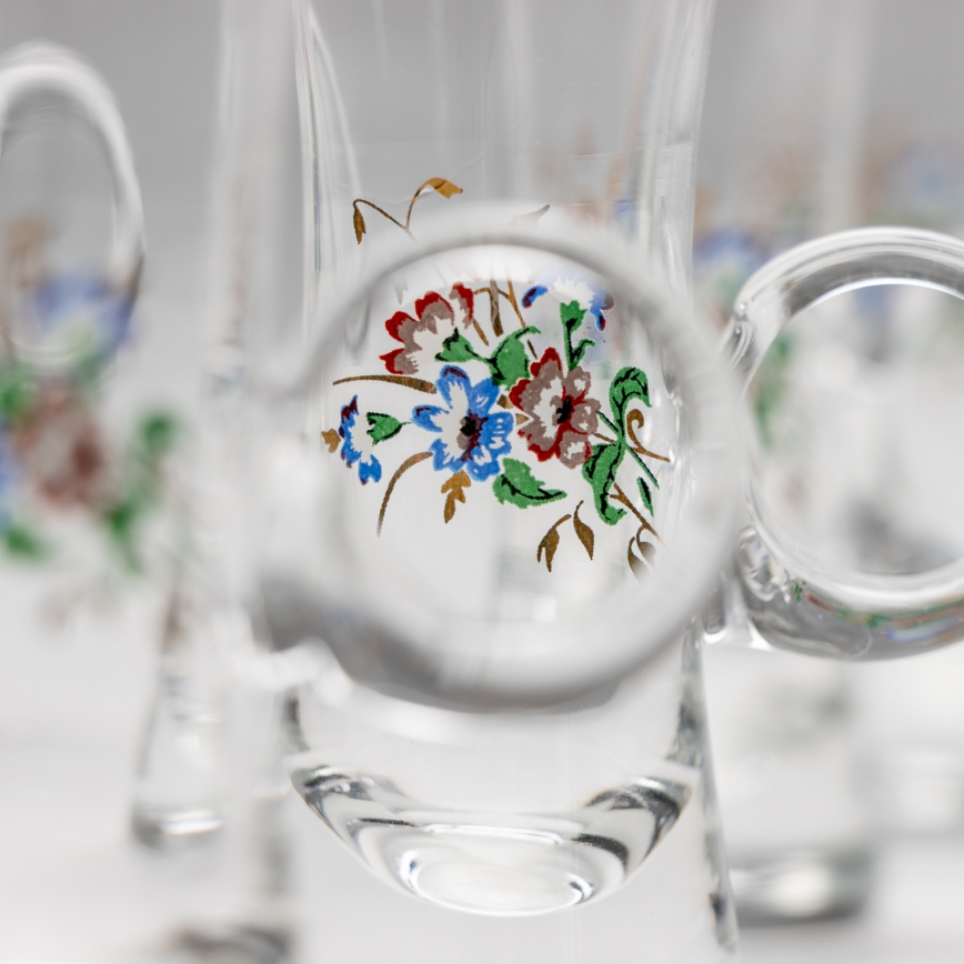 К-кт 6x чаша за алкохол с дръжка прозрачен с мотив на букет номер 2