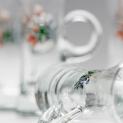 К-кт 6x чаша за алкохол с дръжка прозрачен с мотив на букет номер 3