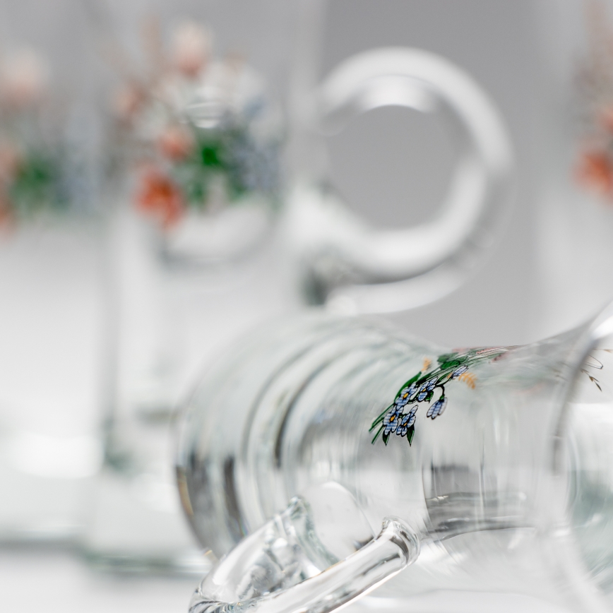 К-кт 6x чаша за алкохол с дръжка прозрачен с мотив на букет номер 3