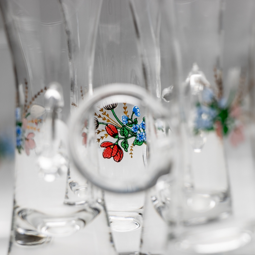 К-кт 6x чаша за алкохол с дръжка прозрачен с мотив на букет номер 5