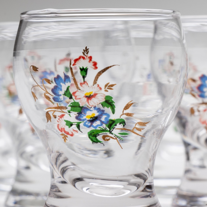 К-кт 6x чаша за ликьор прозрачен - цветна шарка no. 3