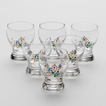 К-кт 6x чаша за ликьор прозрачен - цветна шарка no. 3